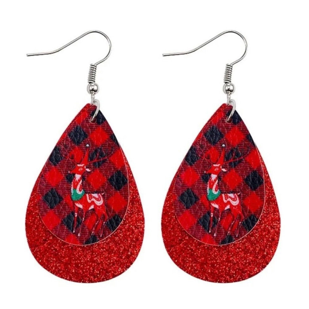NWT Plaid Holiday Reindeer Earrings